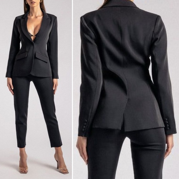 Meshki Helda Blazer Jacket Cinched Waist Black Classic Structured Chic L - Picture 1 of 13